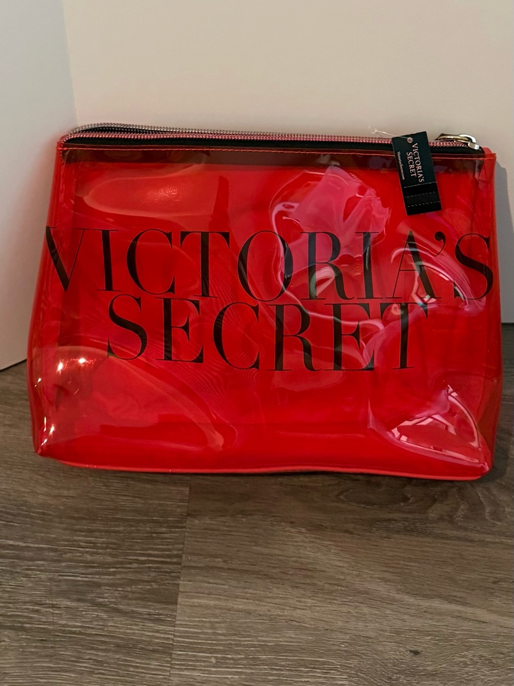 Victoria's Secret Red Clear Cosmetic Bag with Black Logo- NWT